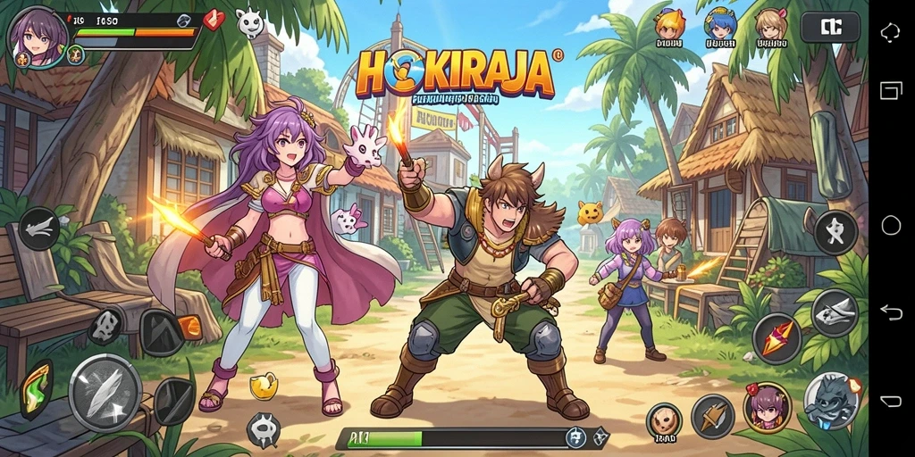 Tampilan gameplay seru dalam HOKIRAJA dengan karakter anime.