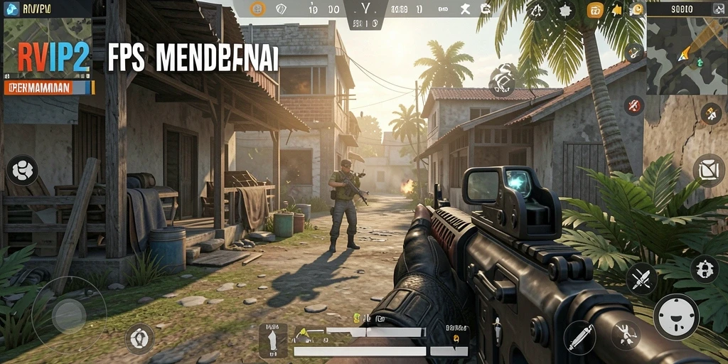 Tangkapan layar gameplay <strong>RVIP2</strong> menunjukkan aksi tembak-menembak yang intens dan mendebarkan.
