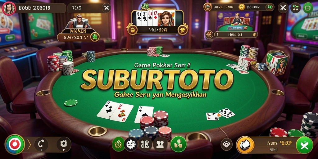 Tangkapan layar gameplay SUBURTOTO yang menampilkan suasana poker yang menegangkan.