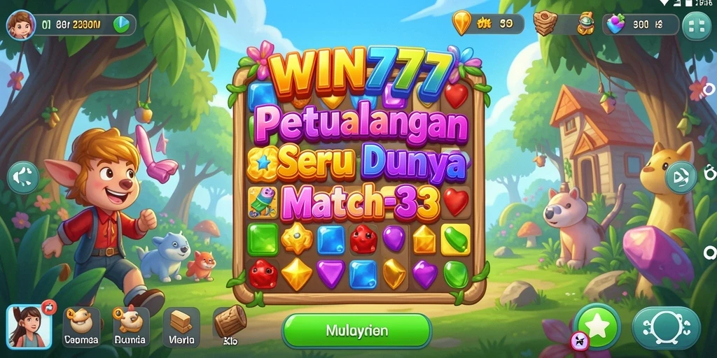 Tangkapan layar gameplay seru dalam <strong>WIN777</strong> saat mencocokkan permata.