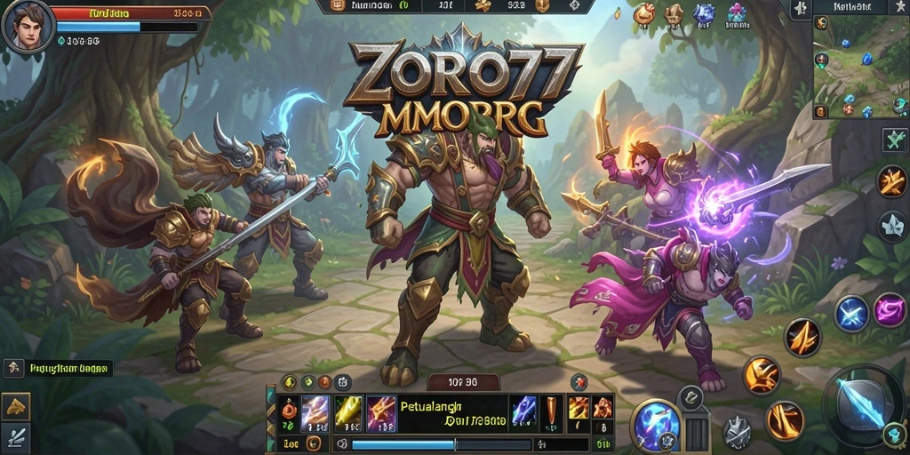 Screenshot gameplay ZORO77 menampilkan pertempuran epik dan karakter yang menarik.